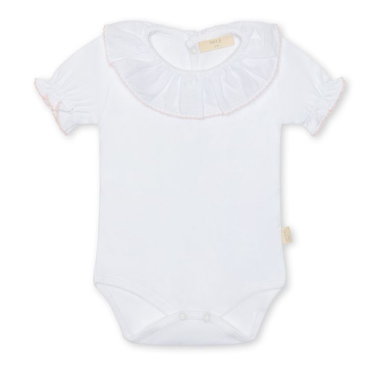 Ruffle Onesie with Zig Zag - White and Pink