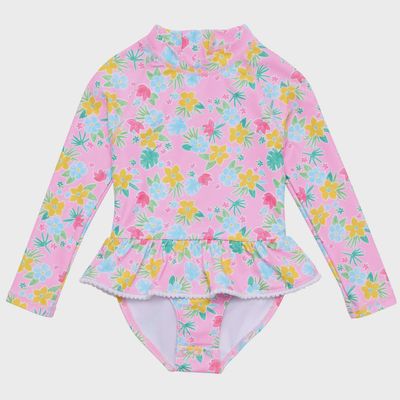 Girls Long Sleeve Skirt Surf Suit - Buttercup Bloom
