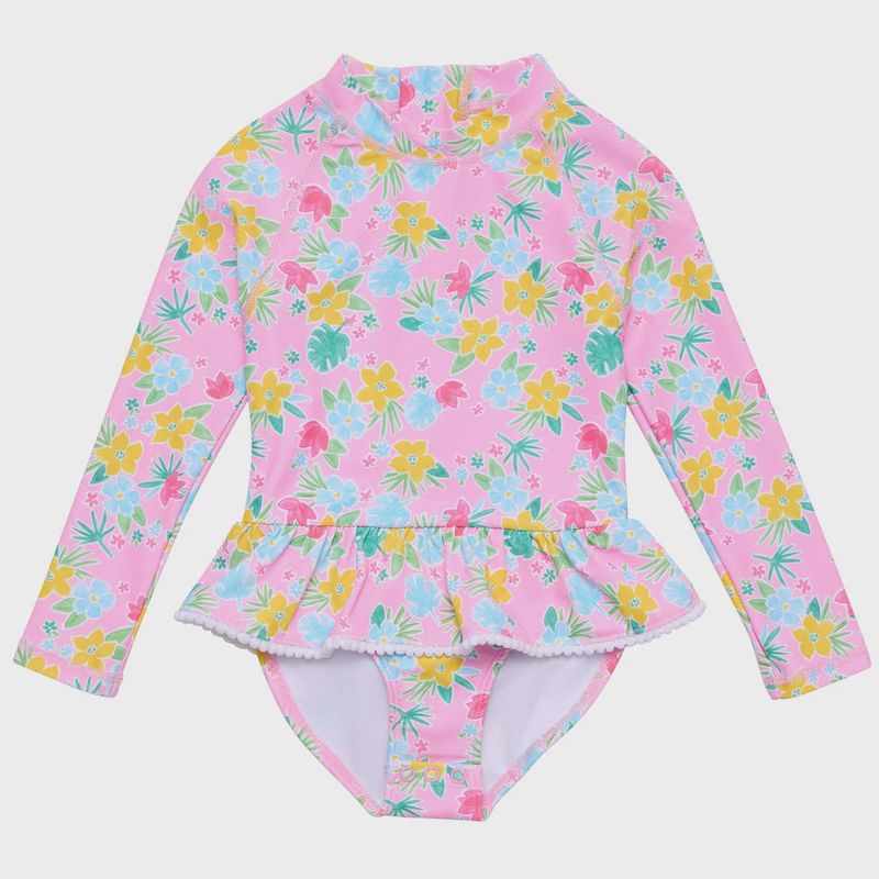 Girls Long Sleeve Skirt Surf Suit - Buttercup Bloom