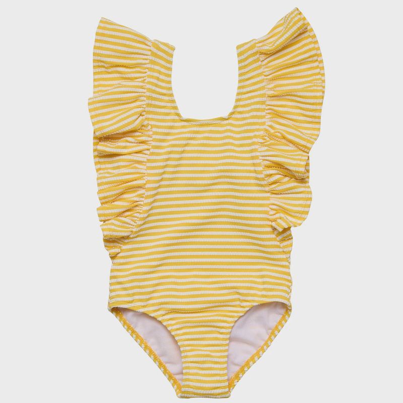 Girls One-Piece Frill Swimsuit - Sunshine Stripe Wide