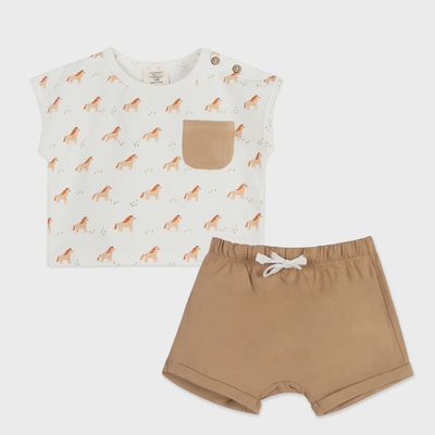 Short Sleeve Pocket Tee &amp; Shorts Set - Horse Baby