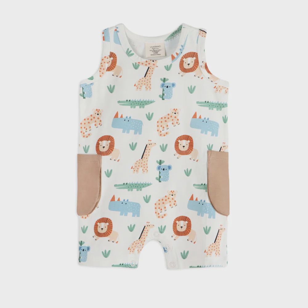 Baby Side Pocket Shortie Romper - Safari