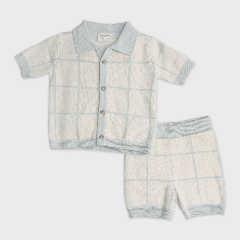 Knit Shirt &amp; Shorts Set - Checkered Jacquard
