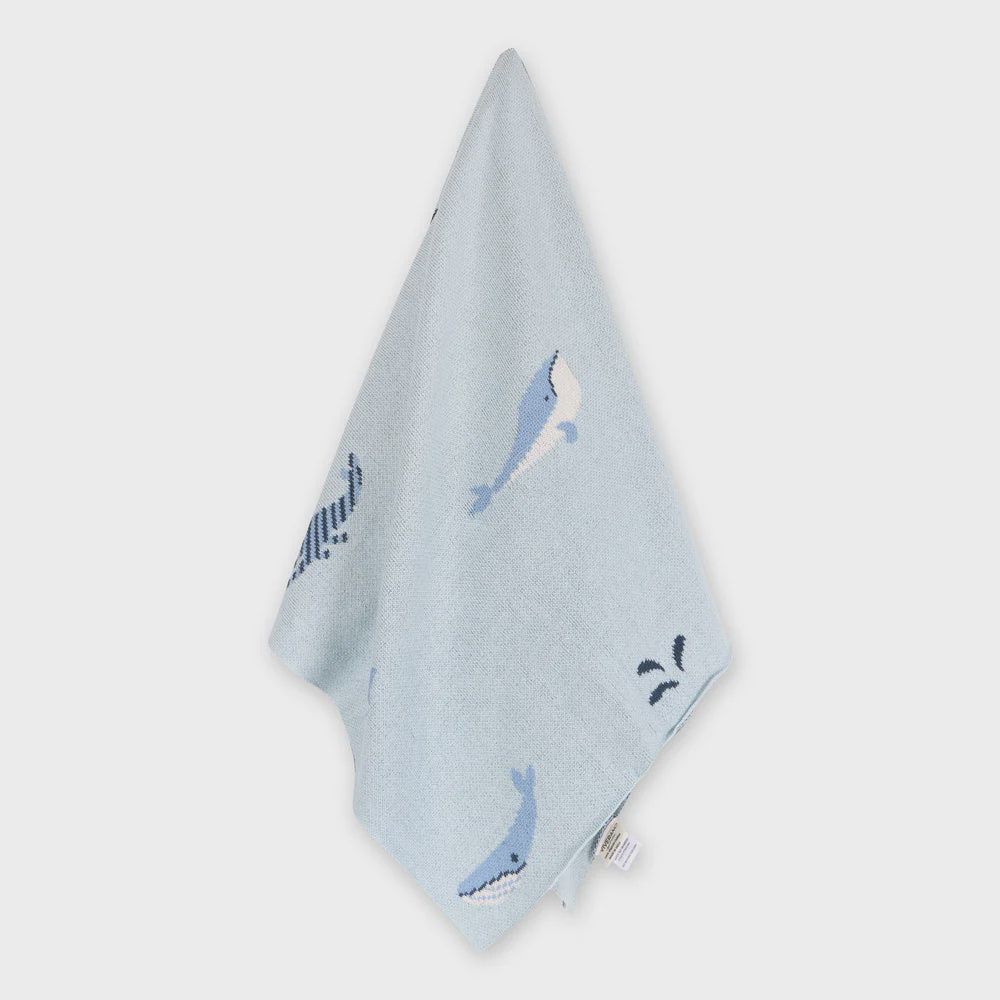 Organic Cotton Jacquard Sweater Knit Blanket - Whales