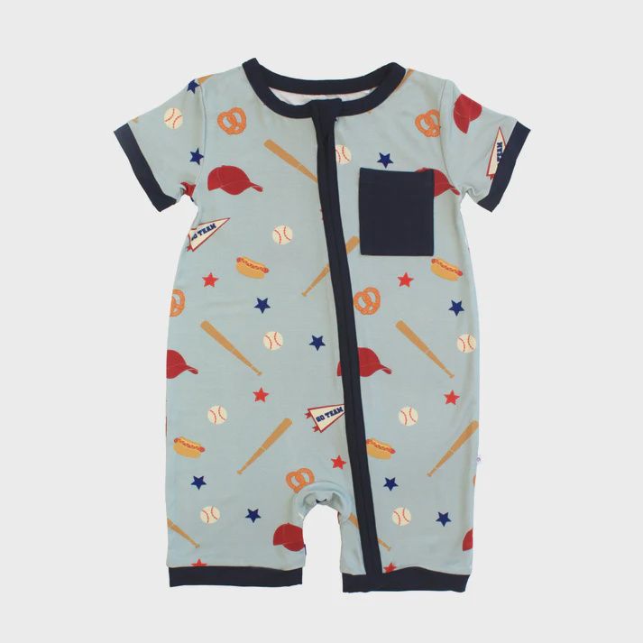 Bamboo Shortie Romper - Play Ball Baseball