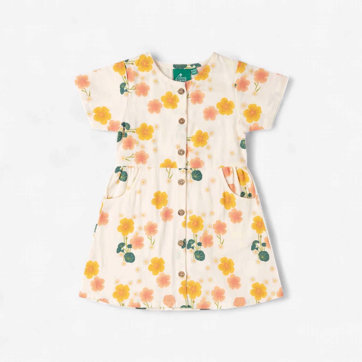 Button Through Short Sleeve Dress - Flora