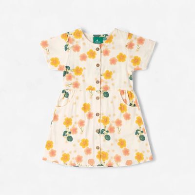 Button Through Short Sleeve Dress - Flora
