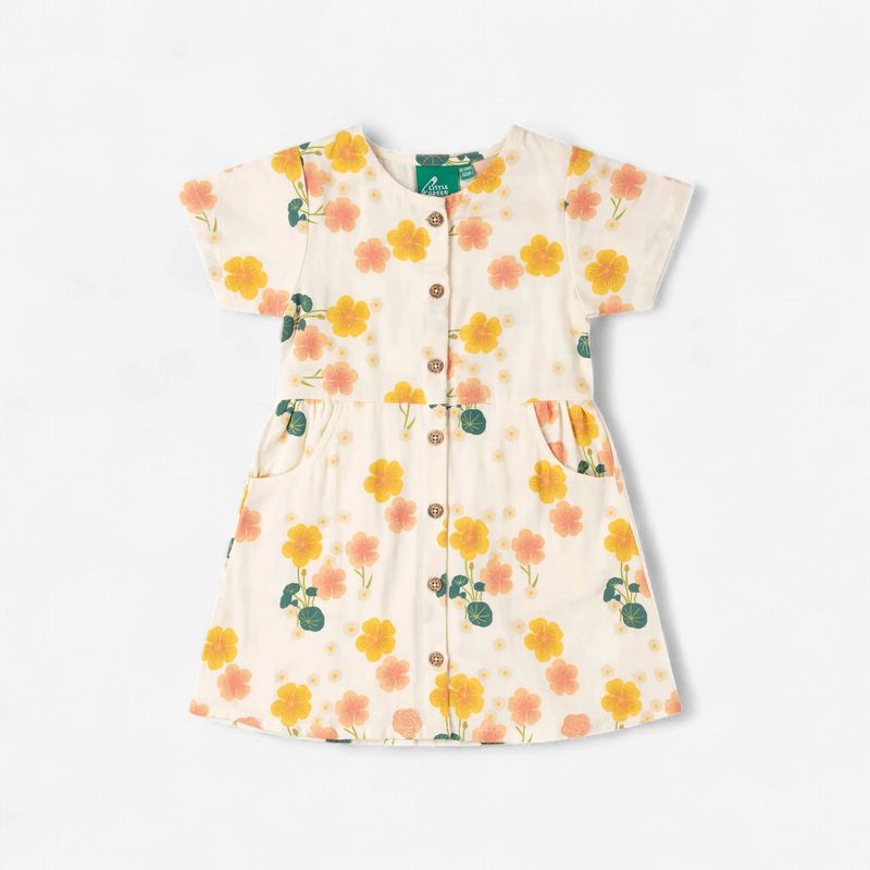 Button Through Short Sleeve Dress - Flora
