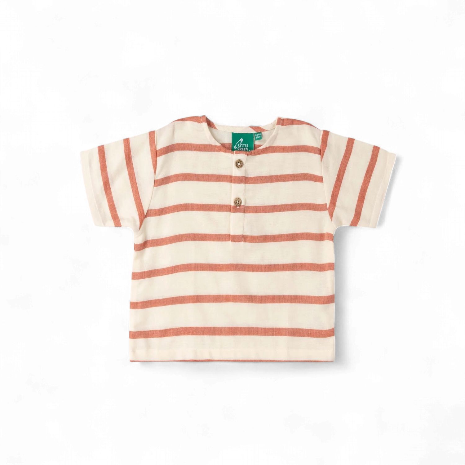 Organic Loose Short Sleeve Henley Top - Vintage Red Stripe