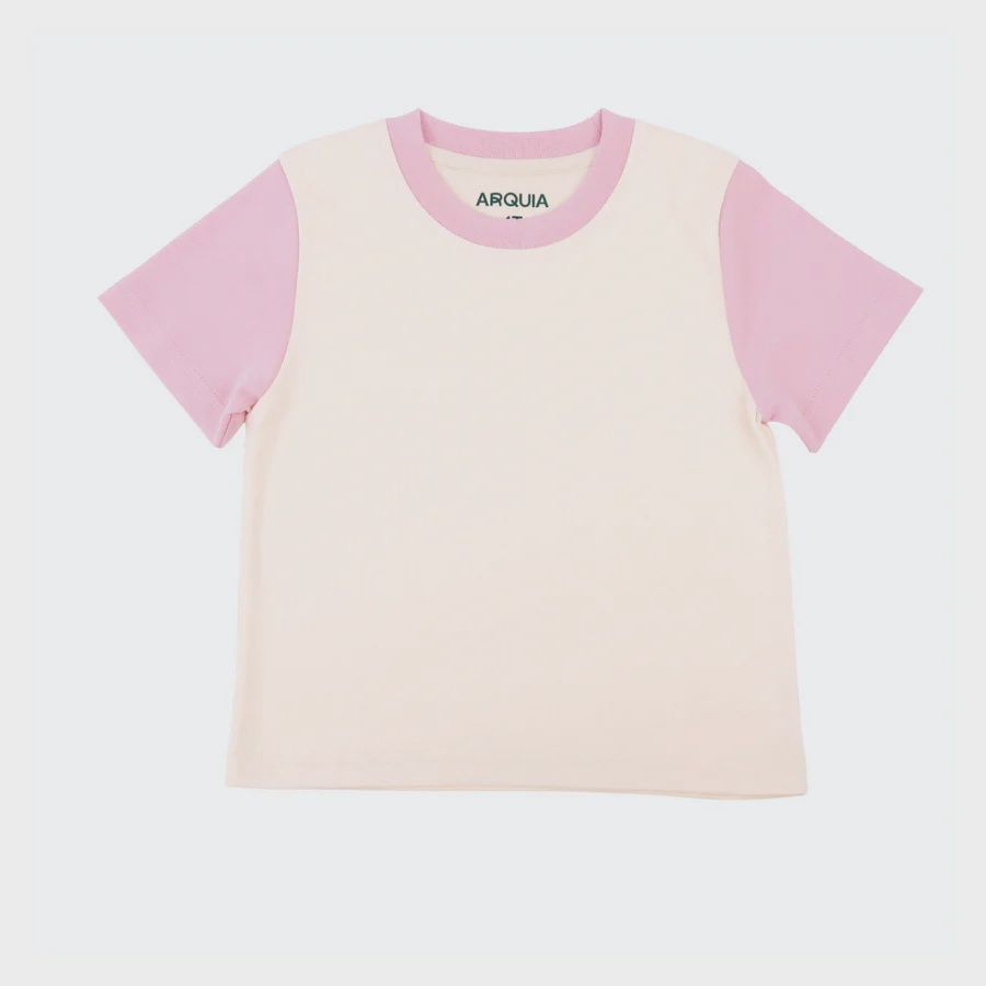 Short Sleeve T-Shirt - Colorblock White with Pink