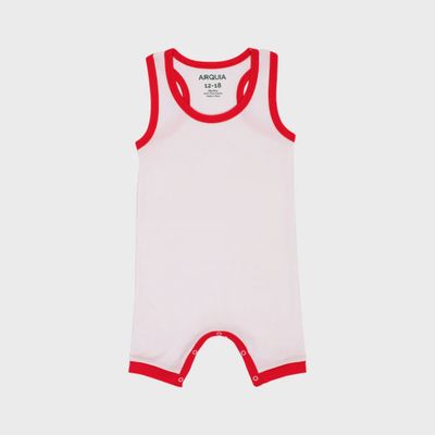 Cotton Romper - White with Engine Red