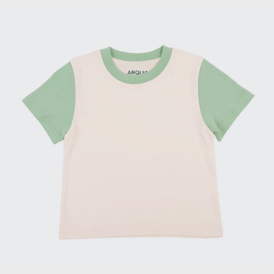 Short Sleeve T-Shirt - Colorblock White with Grass Green