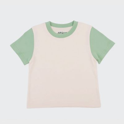 Short Sleeve T-Shirt - Colorblock White with Grass Green