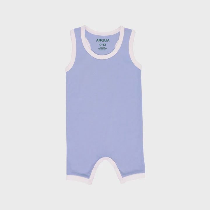 Cotton Romper - Chambray Blue with White