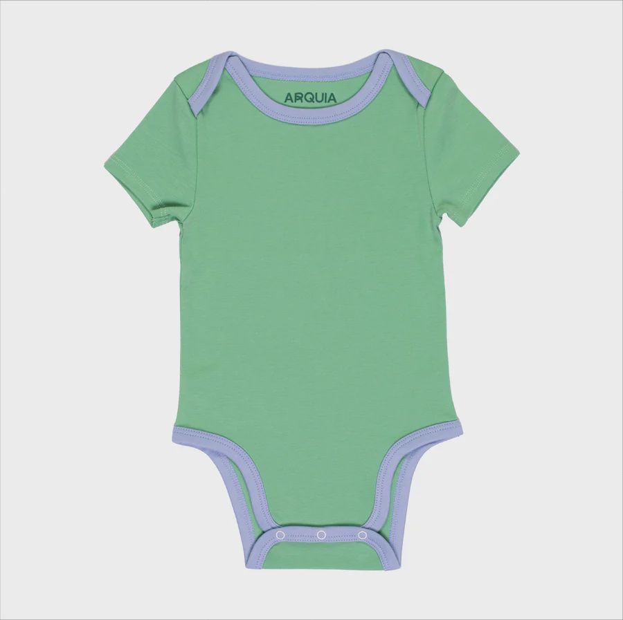 Short Sleeve Bodysuit - Grass Green with Blue