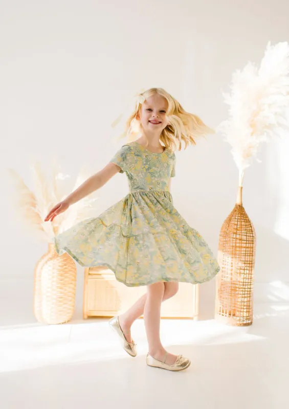Girls Classic Ruffle Dress - Sunlit Sage