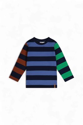 Boys Long Sleeve Striped T-Shirt -  Blue, Green And Brown