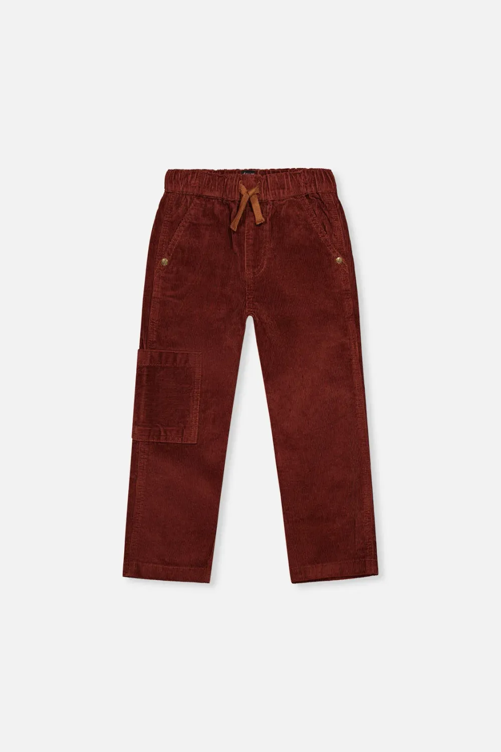 Boys Stretch Corduroy Pants With Cargo Pocket - Reddish Brown