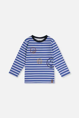 Boys Long Sleeve T-Shirt - Blue And White Stripes