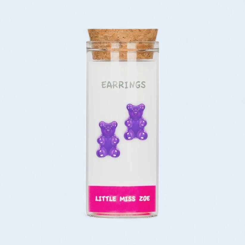 Kids Stud Earrings - Purple Yummy Bear