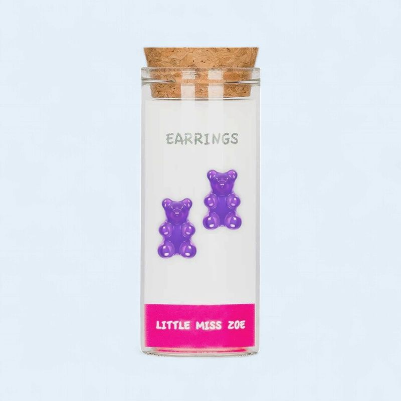 Kids Stud Earrings - Purple Yummy Bear