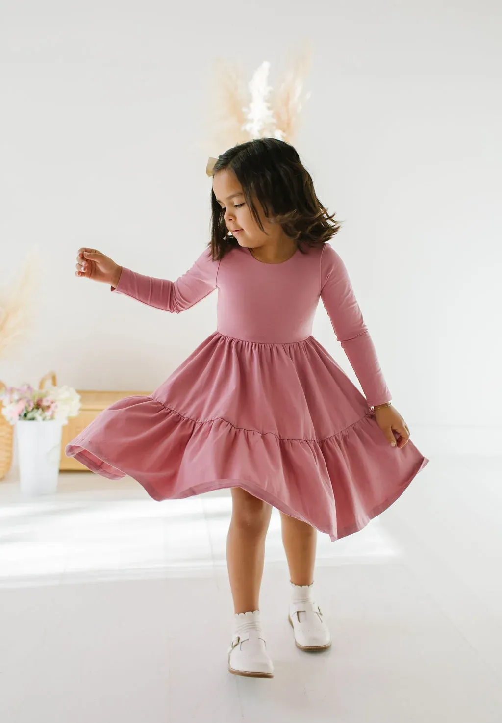Gwendolyn Ruffle Dress in Antique Rose