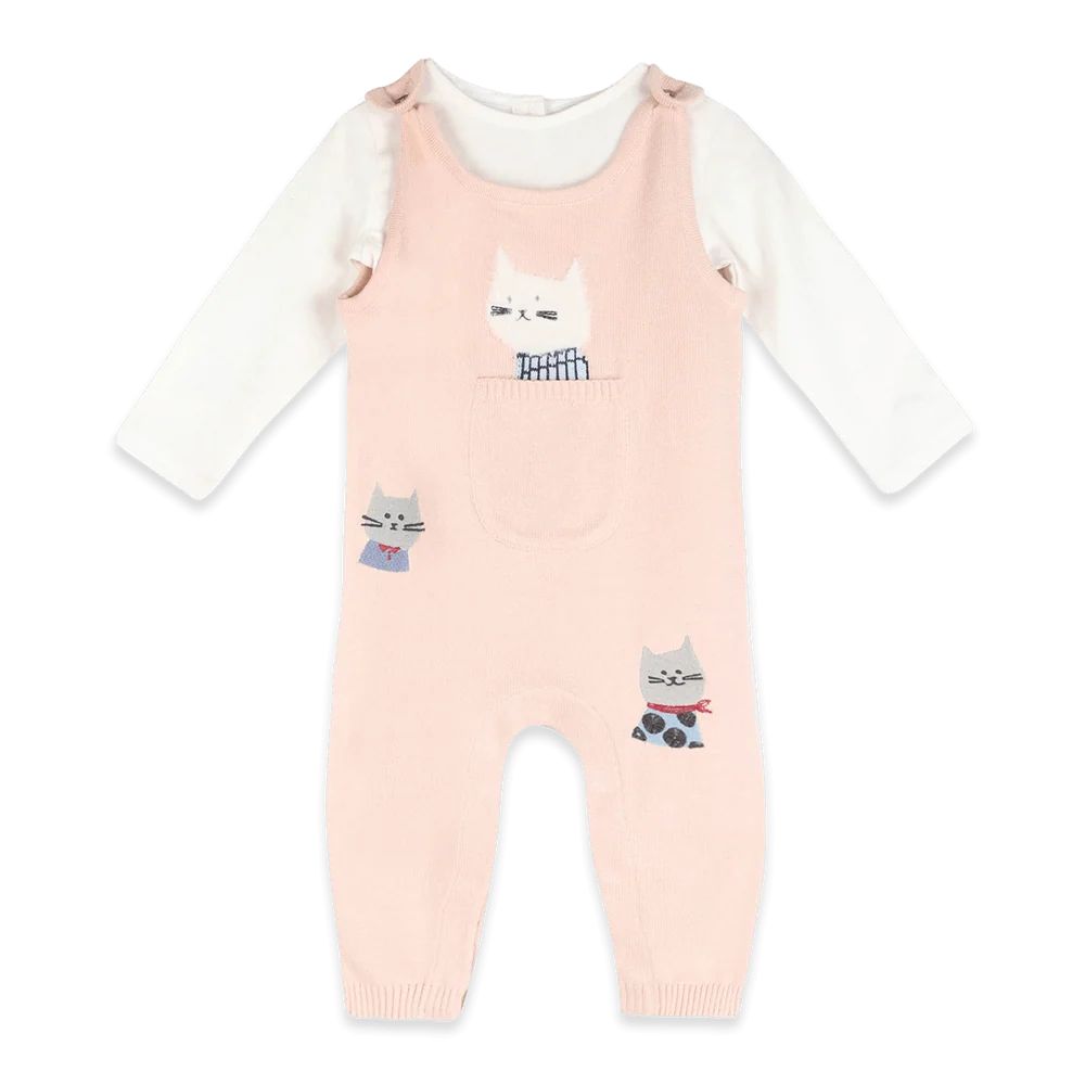 Knit Overalls &amp; Long Sleeve Bodysuit Set - Cat's Meow