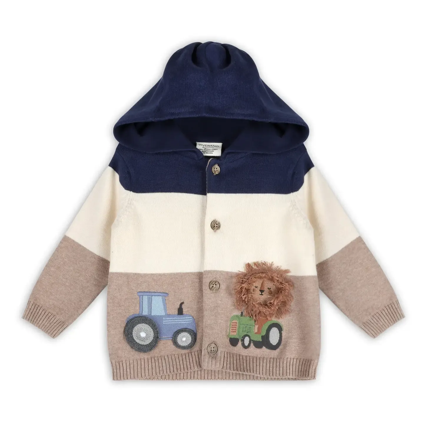 Organic Cotton  Knit Baby Hooded Cardigan - Lion Farm Truck