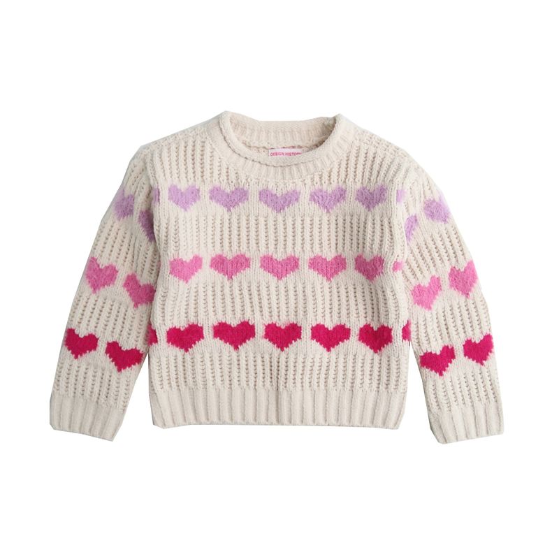 Girls Roll Neck Heart Knit Sweater