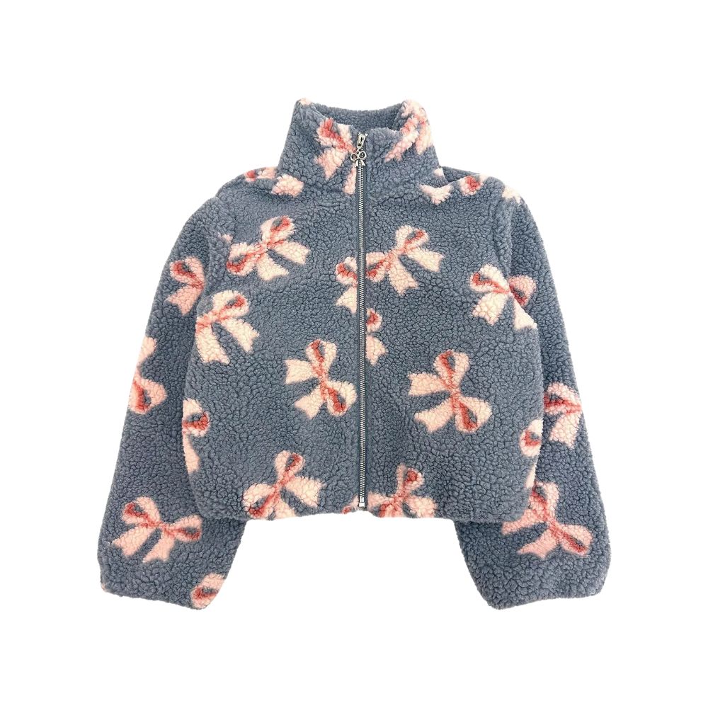 Girls Bow Print Sherpa Jacket