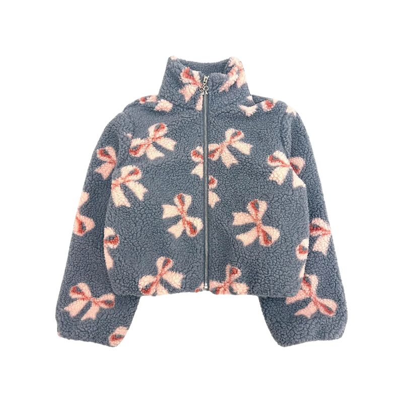 Girls Bow Print Sherpa Jacket