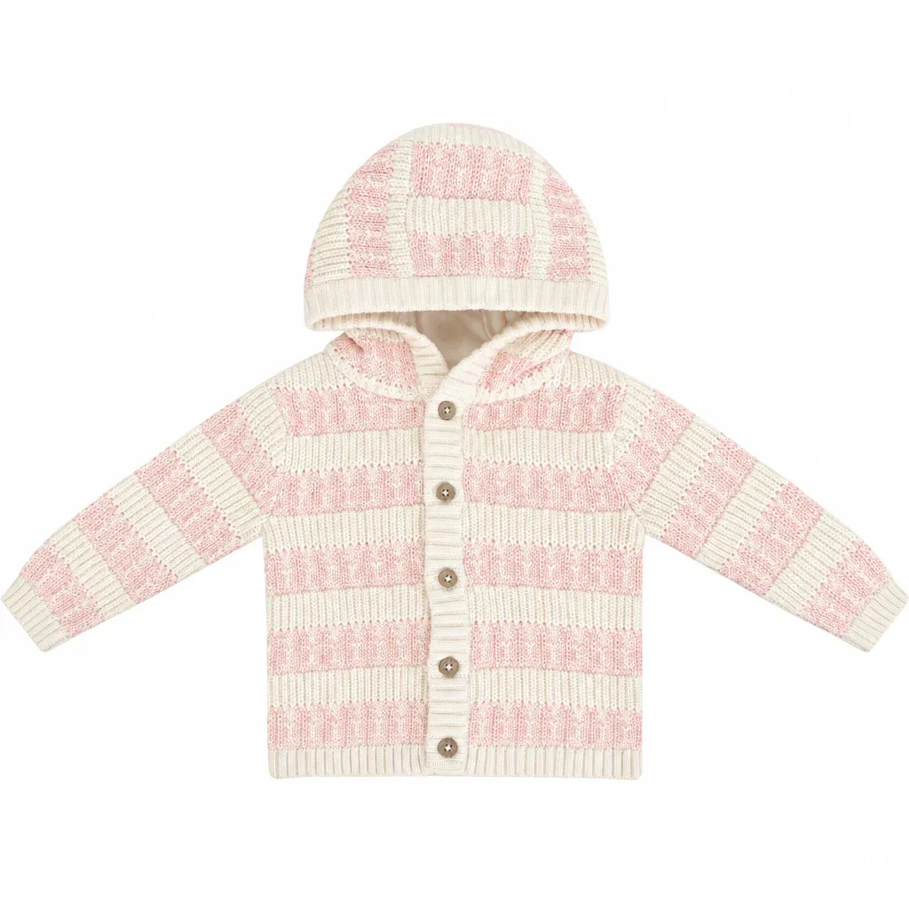 Organic Textured Knit Baby Hooded Jacket - Sweet Pink