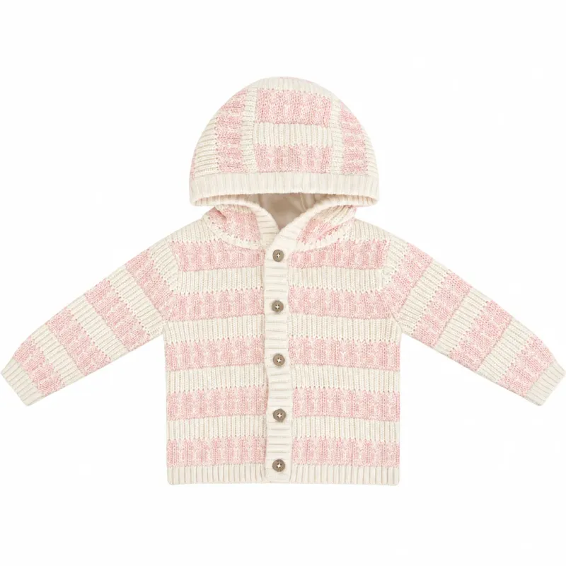 Organic Textured Knit Baby Hooded Jacket - Sweet Pink
