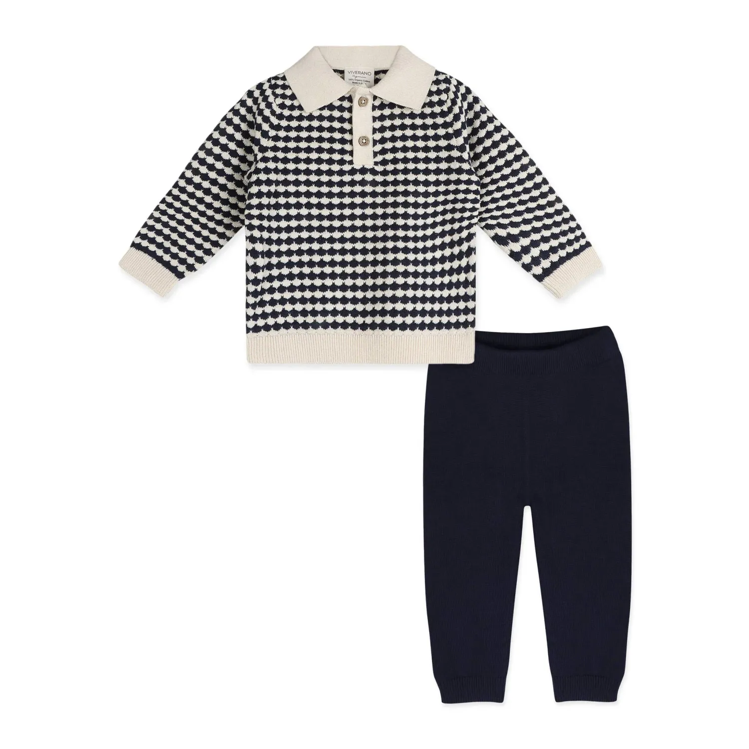 Leo Textured Knit Polo Baby Sweater &amp; Pant Set - Navy