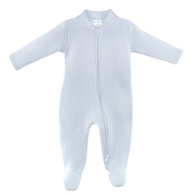 Quilted Zipper Footie - Light Blue
