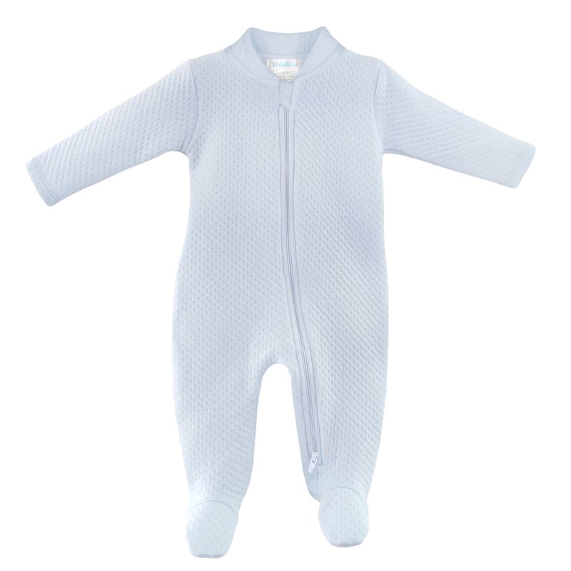 Quilted Zipper Footie - Light Blue
