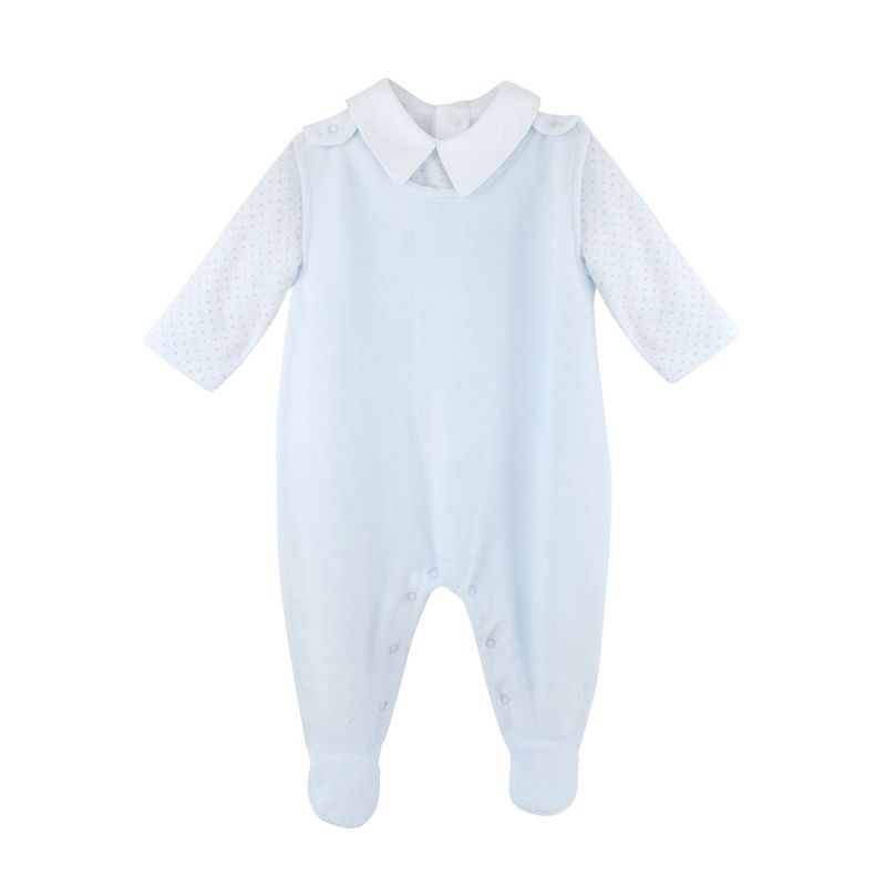 Baby Overall Velour Set - Light Blue