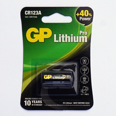 GP Lithium CR123A battery for 35mm film cameras.