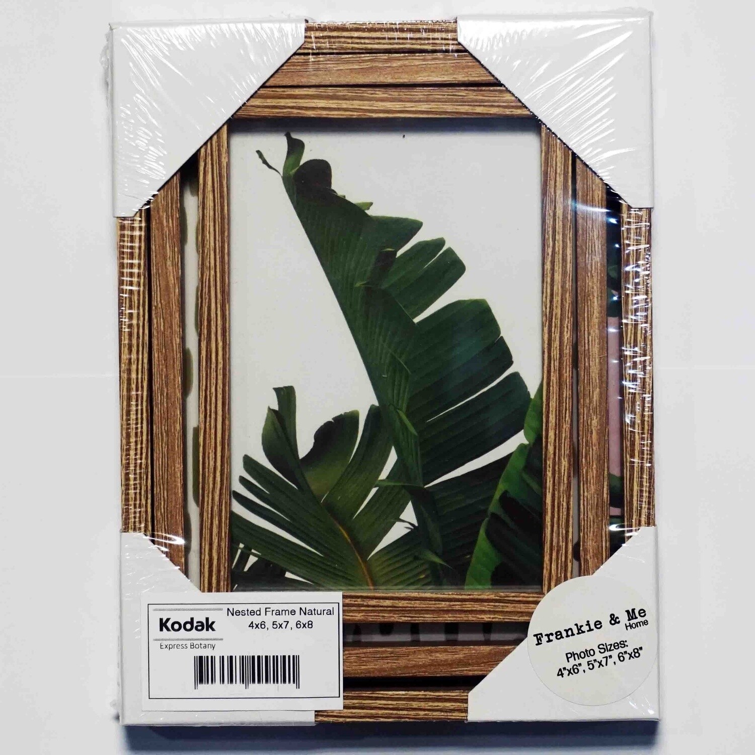 Nested photo frame set 1 each of 6x4 5x7 and 6x8 inch with wood finish.