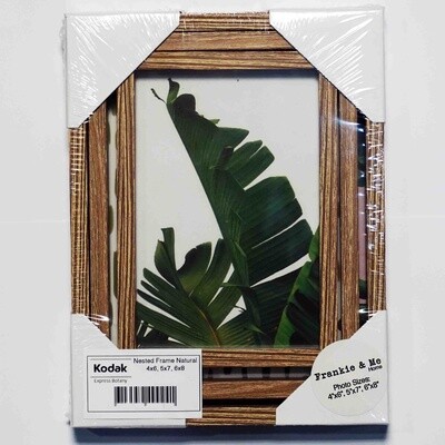 Nested photo frame set 1 each of 6x4 5x7 and 6x8 inch with wood finish.