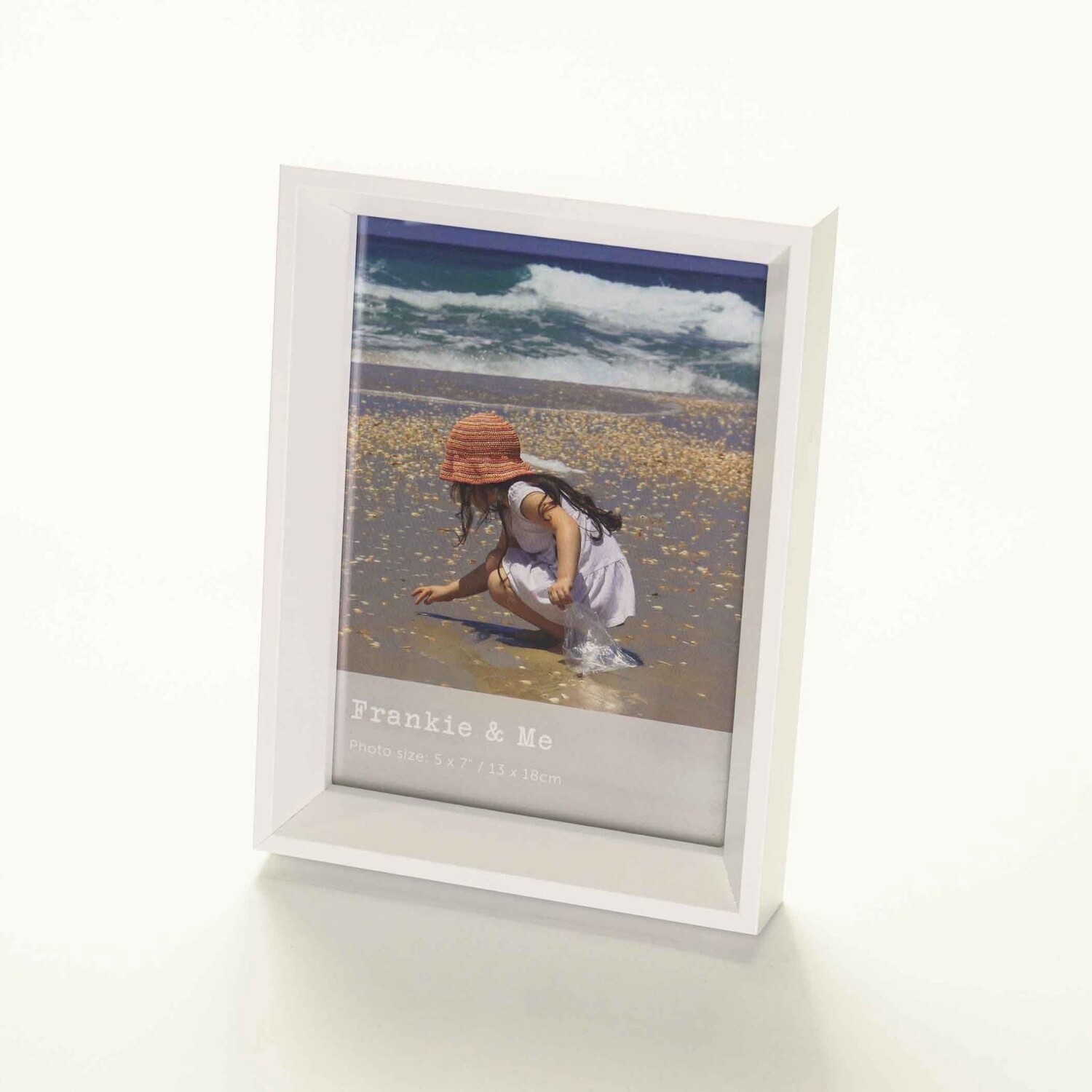 Window photo frame in white for 5 x 7 inch photos desktop or wall mount in portrait or landscape orientation.