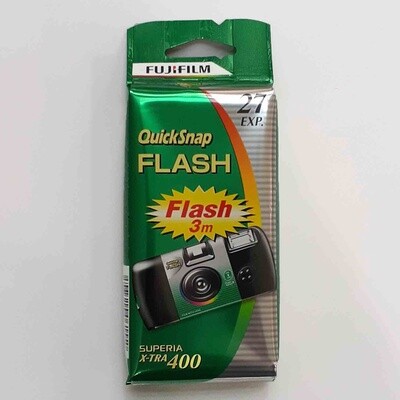 Fuji Quicksnap Flash single use 35mm camera with built-in flash preloaded with 35mm film.