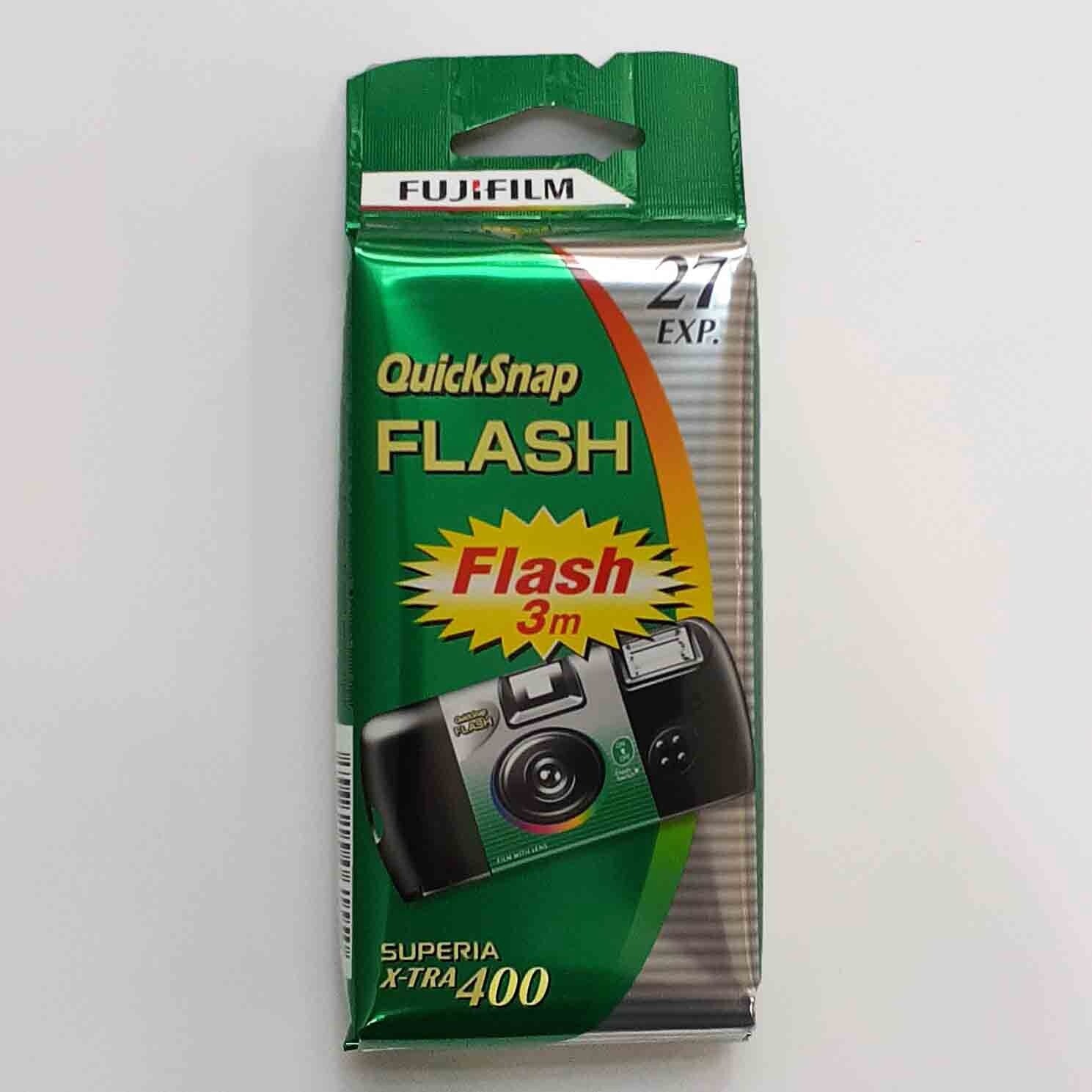 Fuji Quicksnap Flash single use 35mm camera with built-in flash preloaded with 35mm film.
