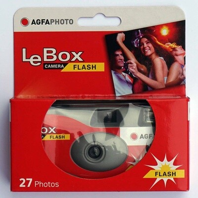 AGFA Le Box reusable 35mm film camera with a built-in flash preloaded with 35mm film.