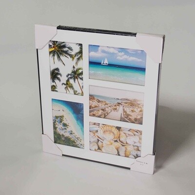 Collage frame with black edging for 5 x 6x4 inch photos in various orientations.