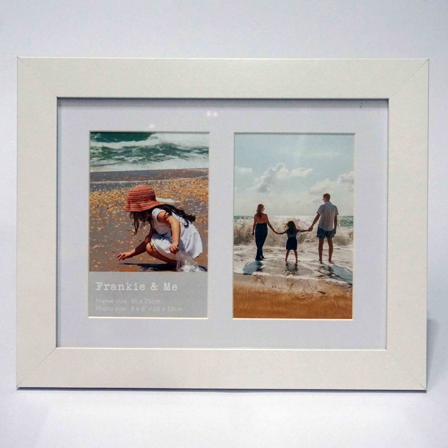 White collage photo frame with white photo matte for 2 x 6x4 inch photos.