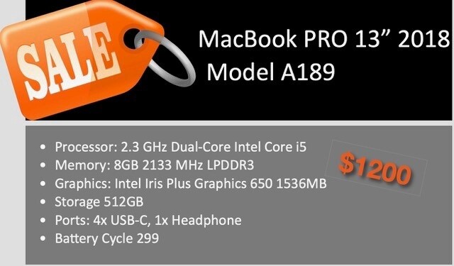MacBook PRO - 13 Inch 2018 - Model A1989