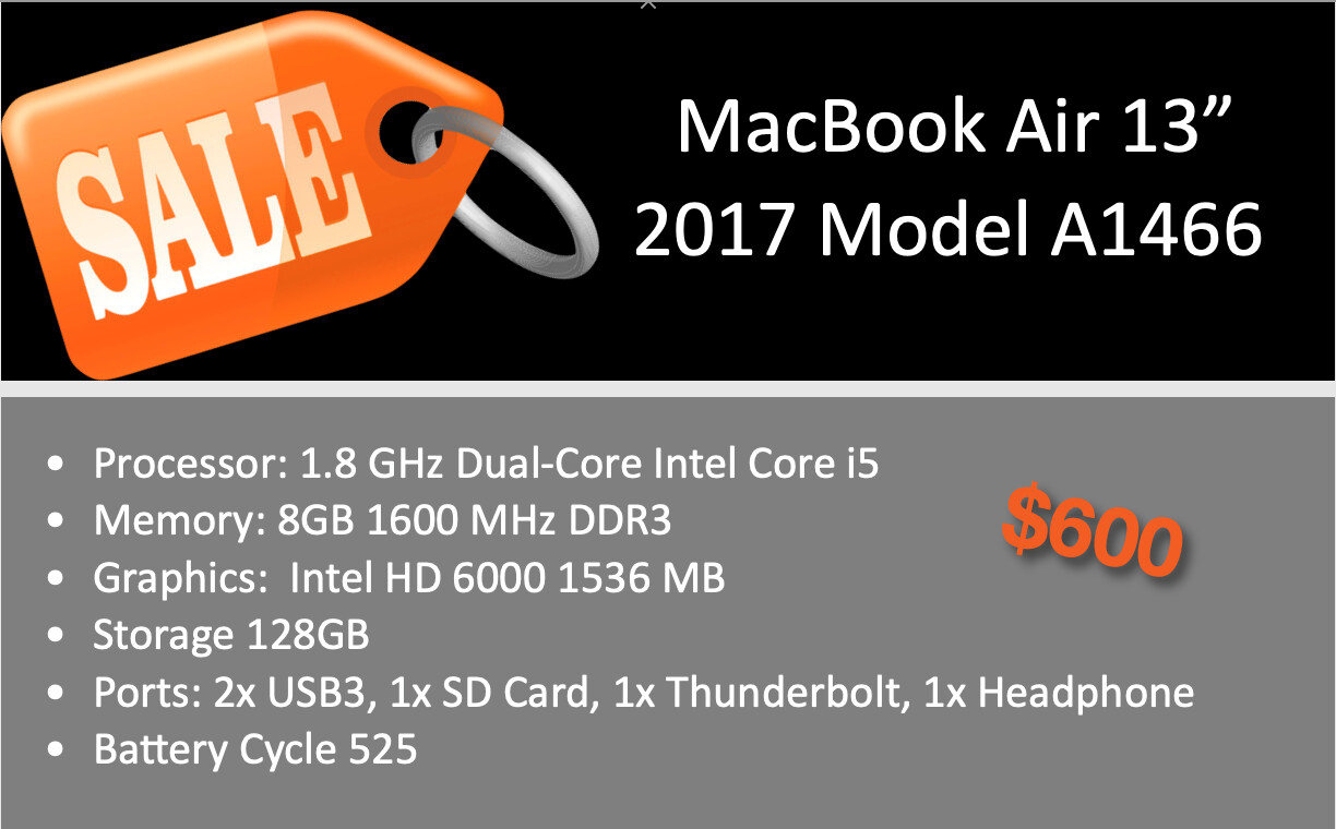 MacBook Air 13 inch - 2017 Model A1466