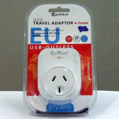 International travel adaptor for use in the EU.