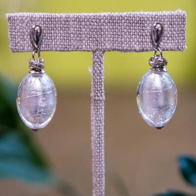 Sturzinger Classic Oval Glass Earrings - Gray/Silver